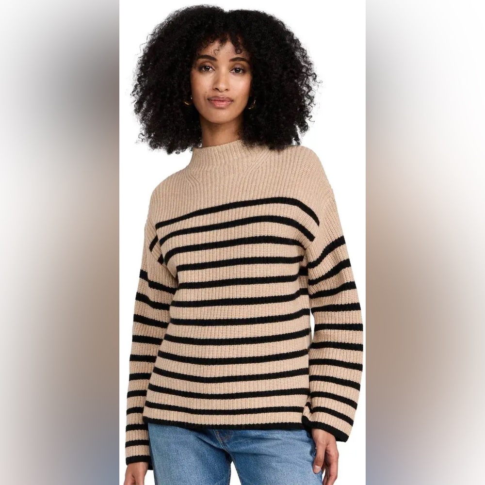RAILS SIZE XS CAMEL EBONY STRIPE SWEATER MOCK NECK pullover sweater CLAUDIA